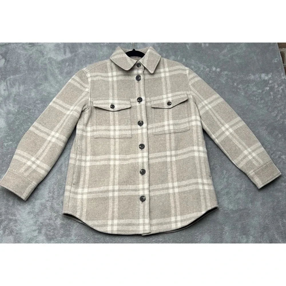 Everlane Mens Shirt Shacket Heavyweight Overshirt Plaid Shirt Sz Small Tan Beige